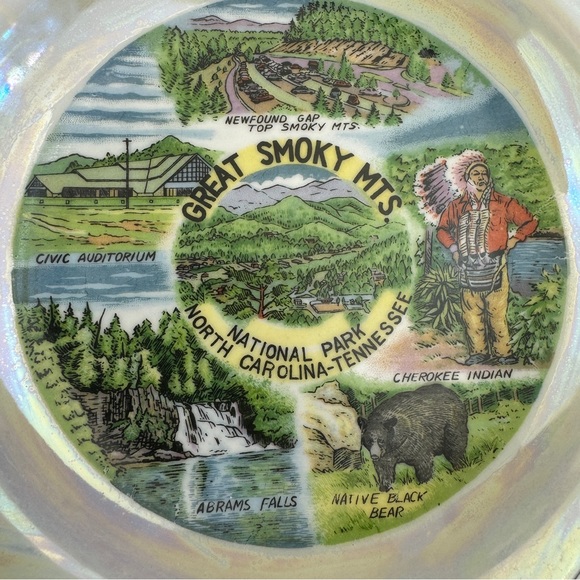 Vtg Ceramic Iridescent Ashtray Souvenir Great Smoky Mts National Park NC TN USA - Picture 5 of 11